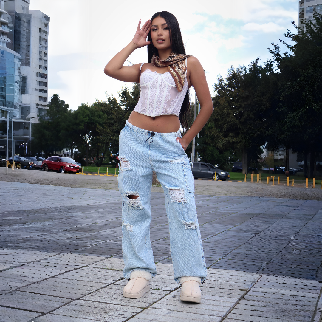 JEAN CARGO BAGGY — ICE BLUE