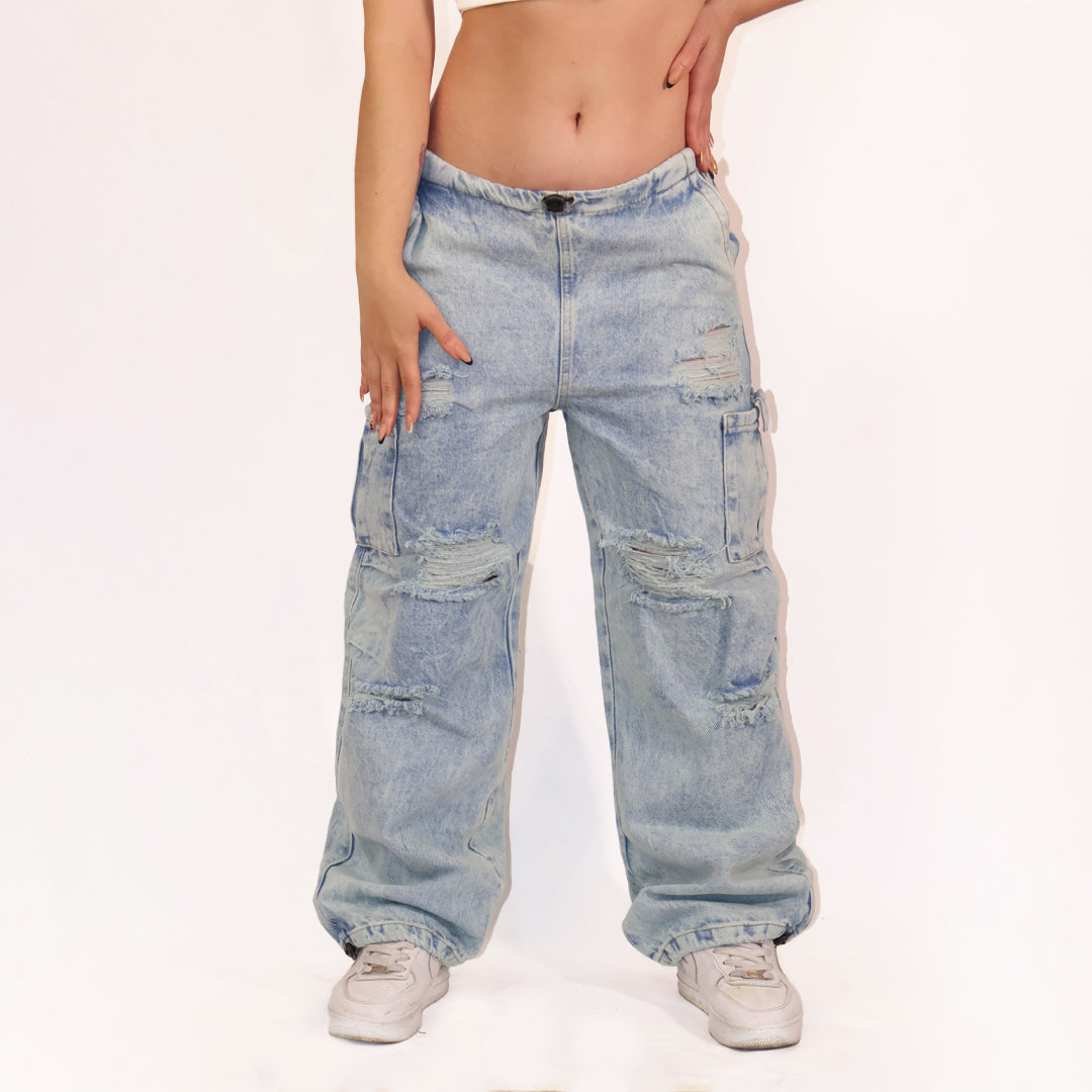 JEAN CARGO BAGGY — ICE BLUE