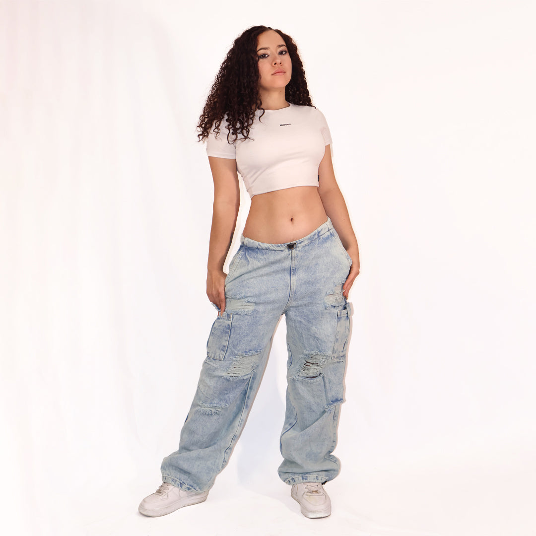 JEAN CARGO BAGGY — ICE BLUE